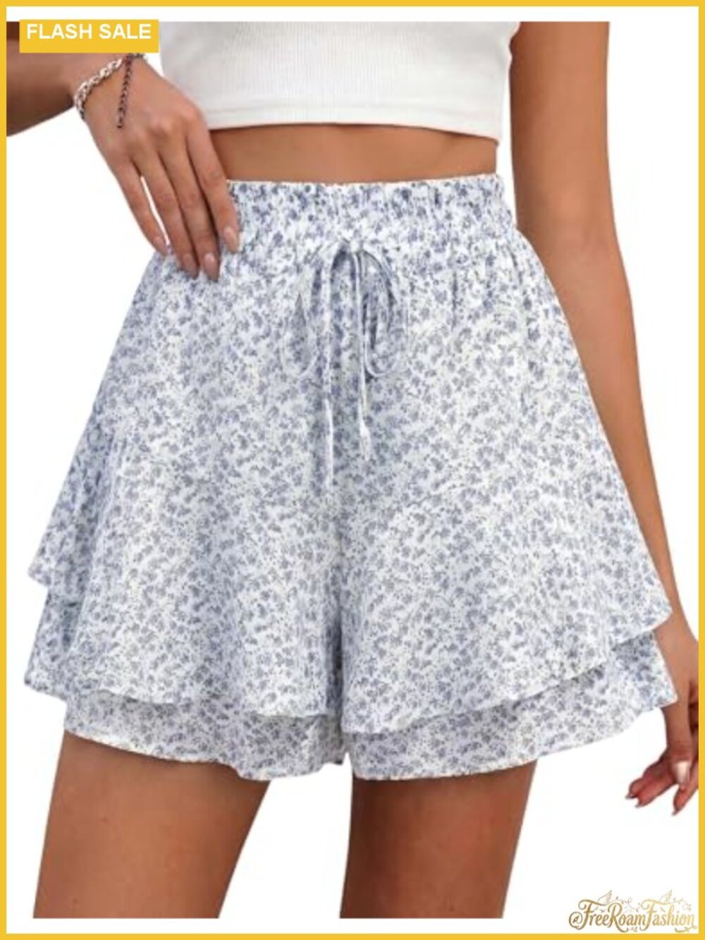 Women's Boho Floral Tiered Ruffle Mini Skort High Waisted with Built-in Shorts